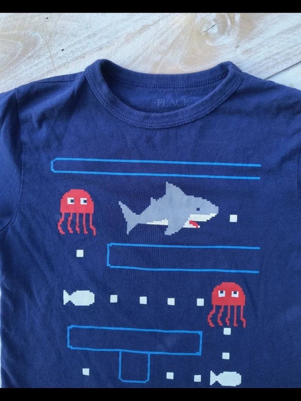 Children's Place Boys Toddler Pacman Shark Graphics SS Tshirt Size 5/6 Blue